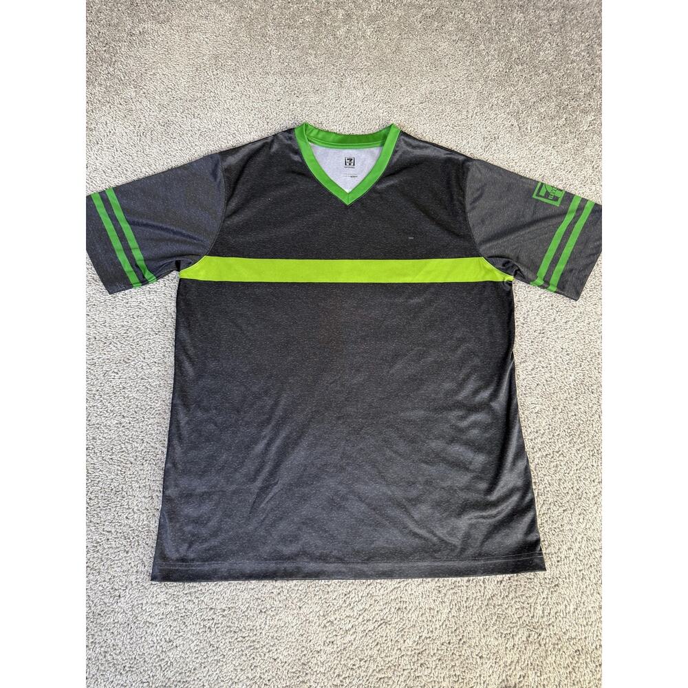7-Eleven Shirt Mens L Gray Green Employee Uniform 7/11 Jersey V-Neck Teem